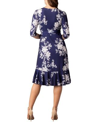 Women's Flirty Flounce Midi Wrap Dress with 3/4 Sleeves
