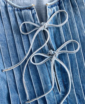 Women's Cotton Pleated Denim Mini Dress