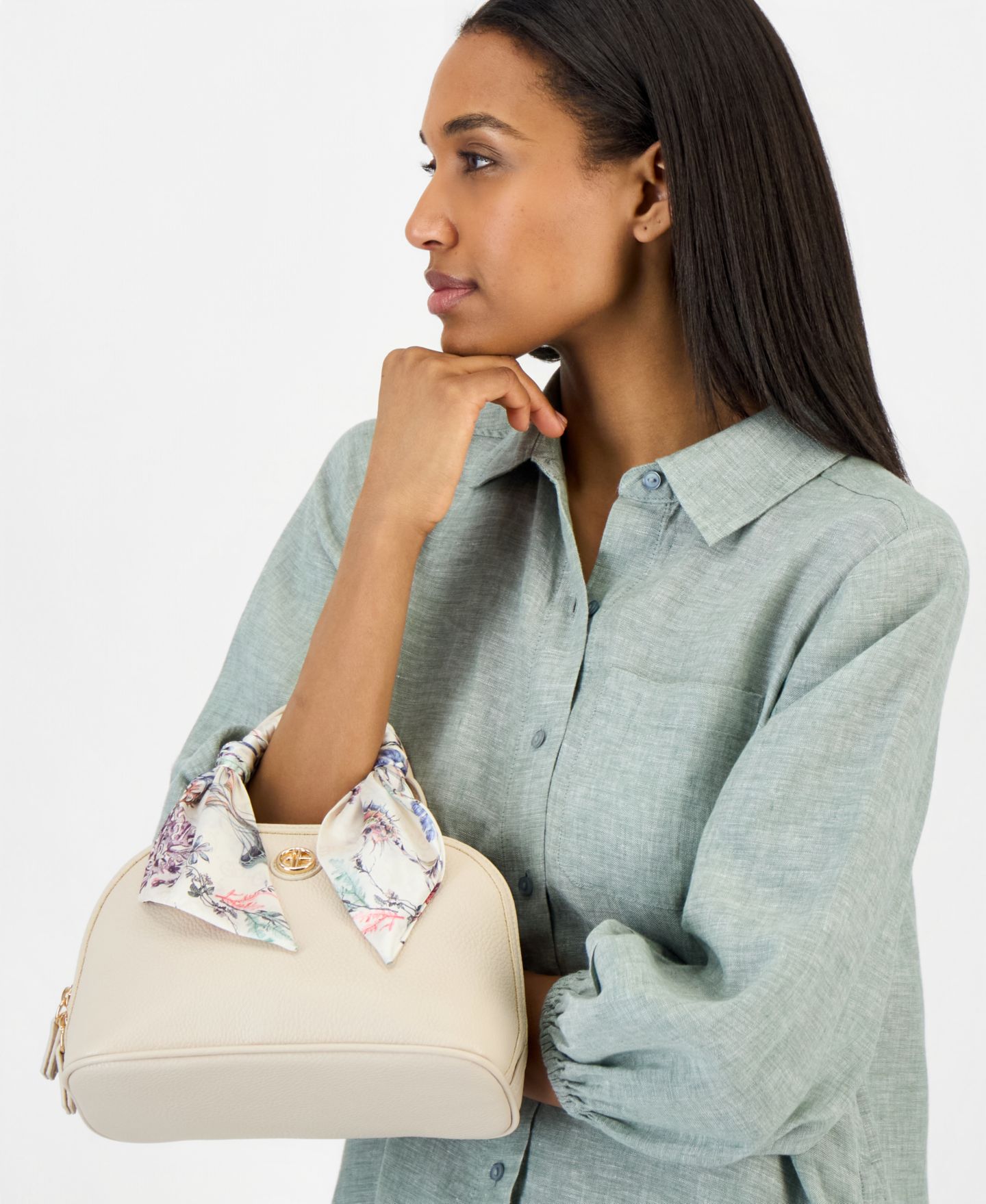 Женская сумка Giani Bernini Scarf Handle Dome Satchel, цвет: Кремовый — фото 5