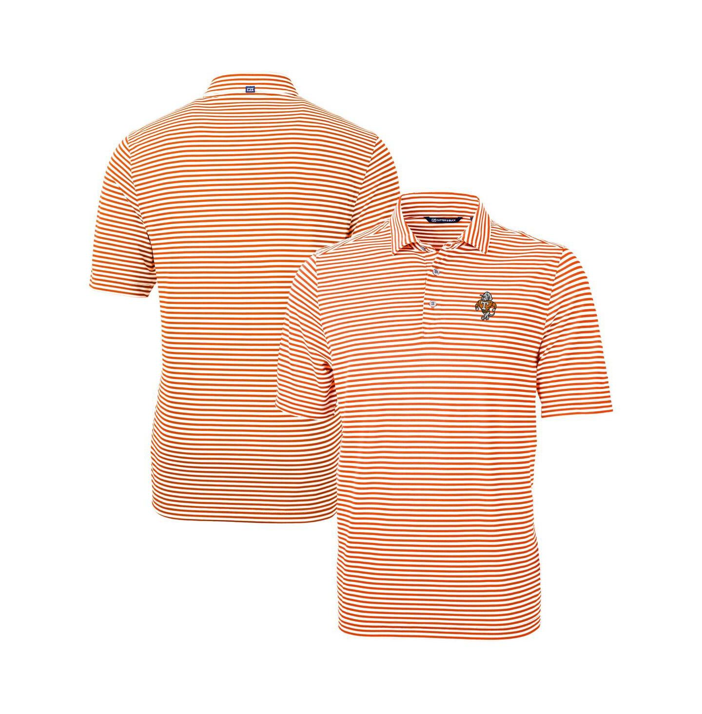 Мужское поло Cutter & Buck Orange Tennessee Volunteers Vault DryTec Virtue Eco Pique Stripe Polo Shirt — фото 1