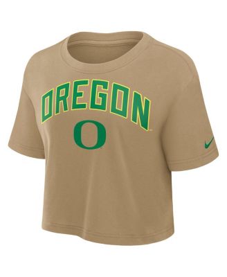 Women's Tan Oregon Ducks Athletic Prep Arch Dri-FIT Cropped T-Shirt