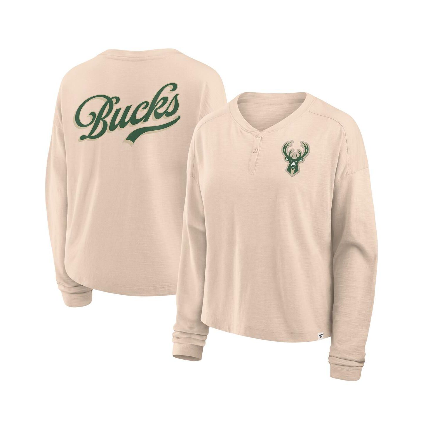 Женская футболка Fanatics Natural Milwaukee Bucks Boxed Out Drop Fashion Long Sleeve — фото 1