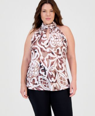 Plus Size Tie-Back Mock Neck Halter Top