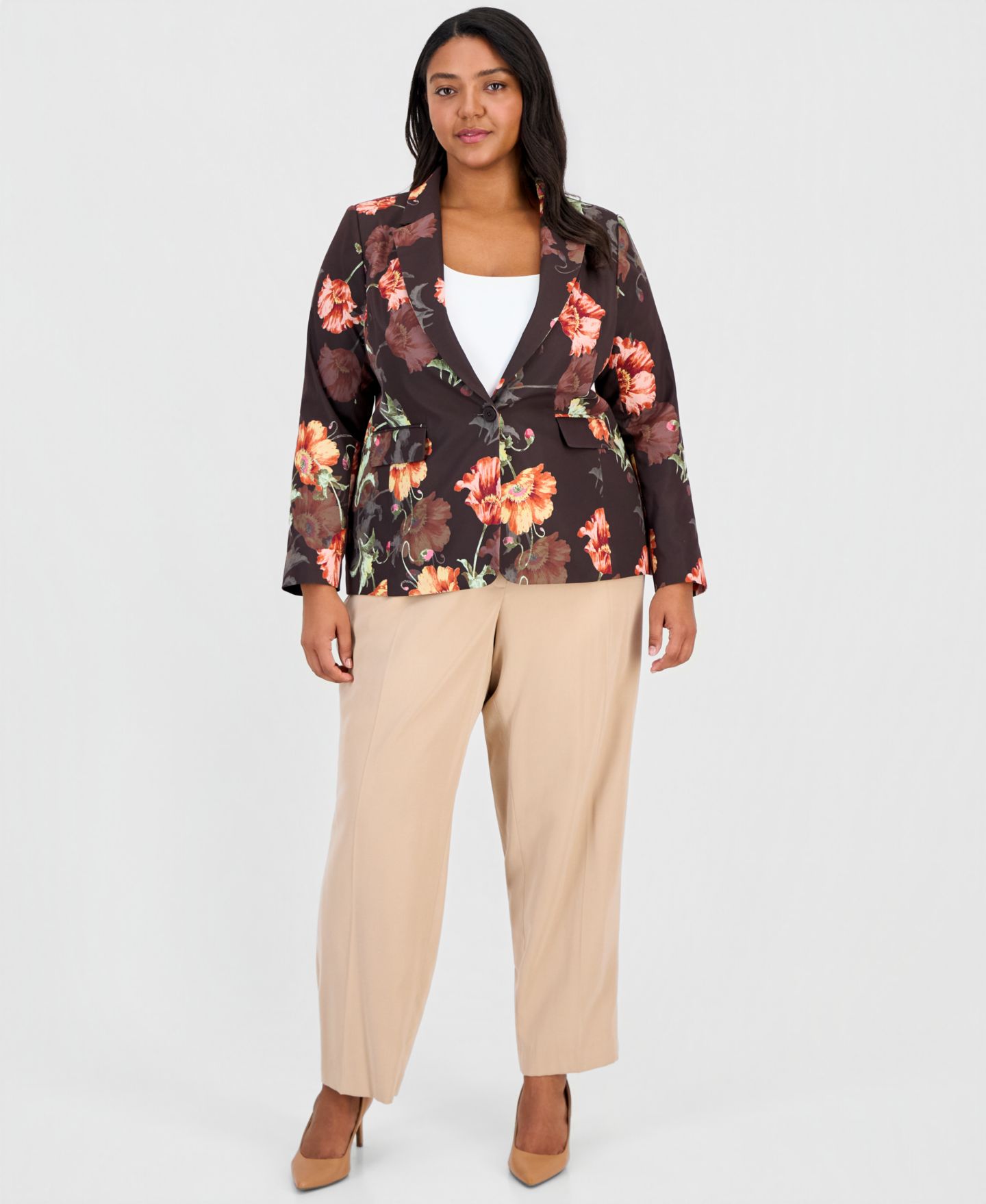 Женский пиджак Tahari ASL Plus Size Printed One-Button Blazer, цвет: Тёмно-коричневый с принтом — фото 4