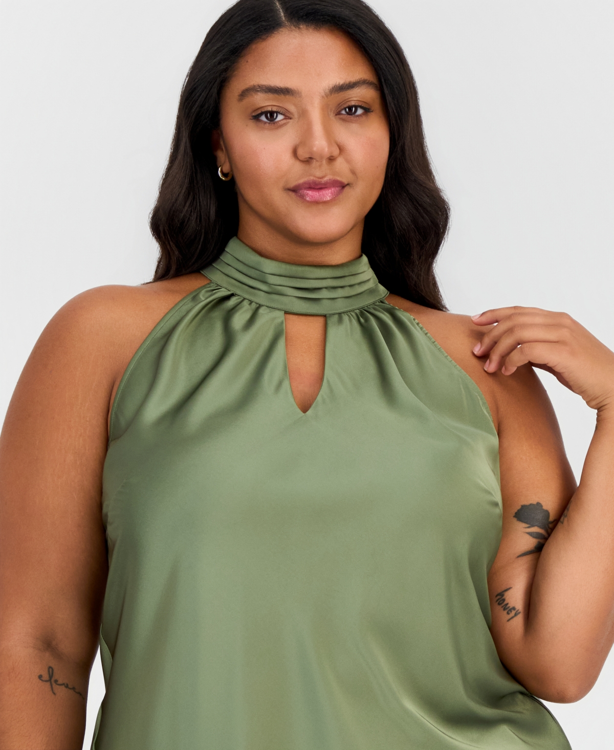 Tahari Asl Plus Tie-Mock-Neck Sleeveless Blouse