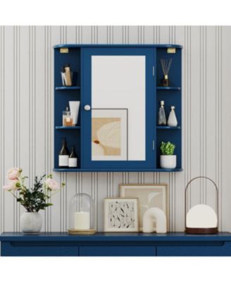 Wall Bathroom Mirror Cabinet with Built-In Storage Shelves