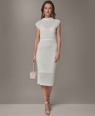 Women's Mock Neck Layered Midi Sweater Dress