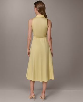 Women's Shirt Midi Dress with Waist Bow Tie