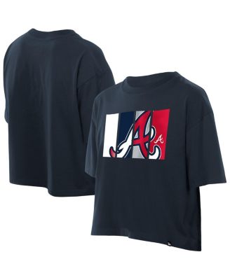 Women's Navy Atlanta Braves Boxy Foil Logo T-Shirt