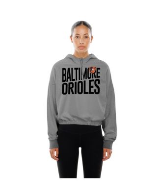 Women's Heather Gray Baltimore Orioles Reversed Out French Terry Quarter-Zip Banded Crop Hoodie