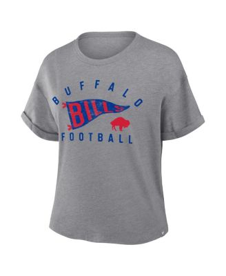 Women's Heather Gray Buffalo Bills Pennant Wave Tribute Tri-Blend Boxy T-Shirt
