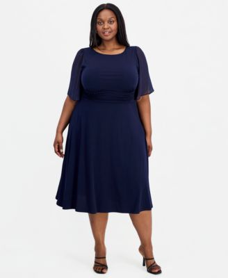 Plus Size Round-Neck Chiffon-Sleeve Dress