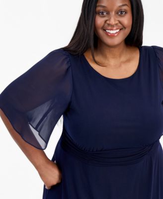 plus size chiffon dresses cheap Connected Plus Size Round-Neck Chiffon-Sleeve Dress - Nvy