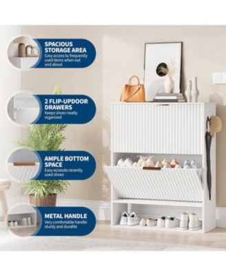 31.5'' Entryway Shoe Cabinet with 2 Flip Drawers, Slim Freestanding Wooden Shoe Storage Organizer for Foyer or Hallway