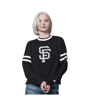 Women's Black San Francisco Giants Rally Cropped Drop Shoulder Crewneck Sweatshirt