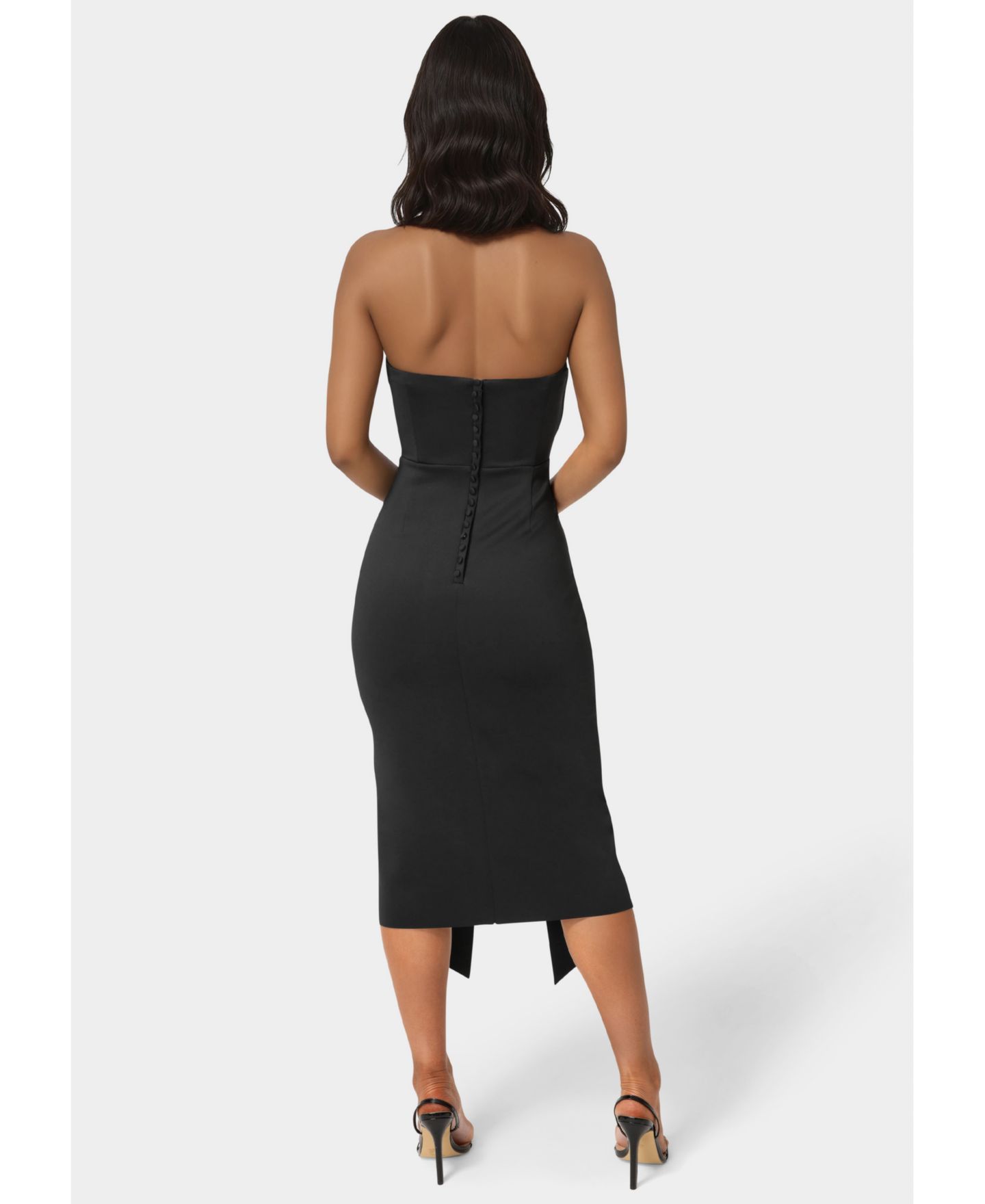 Женское платье Bebe Strapless Cascade Midi, цвет: Чёрный — фото 3
