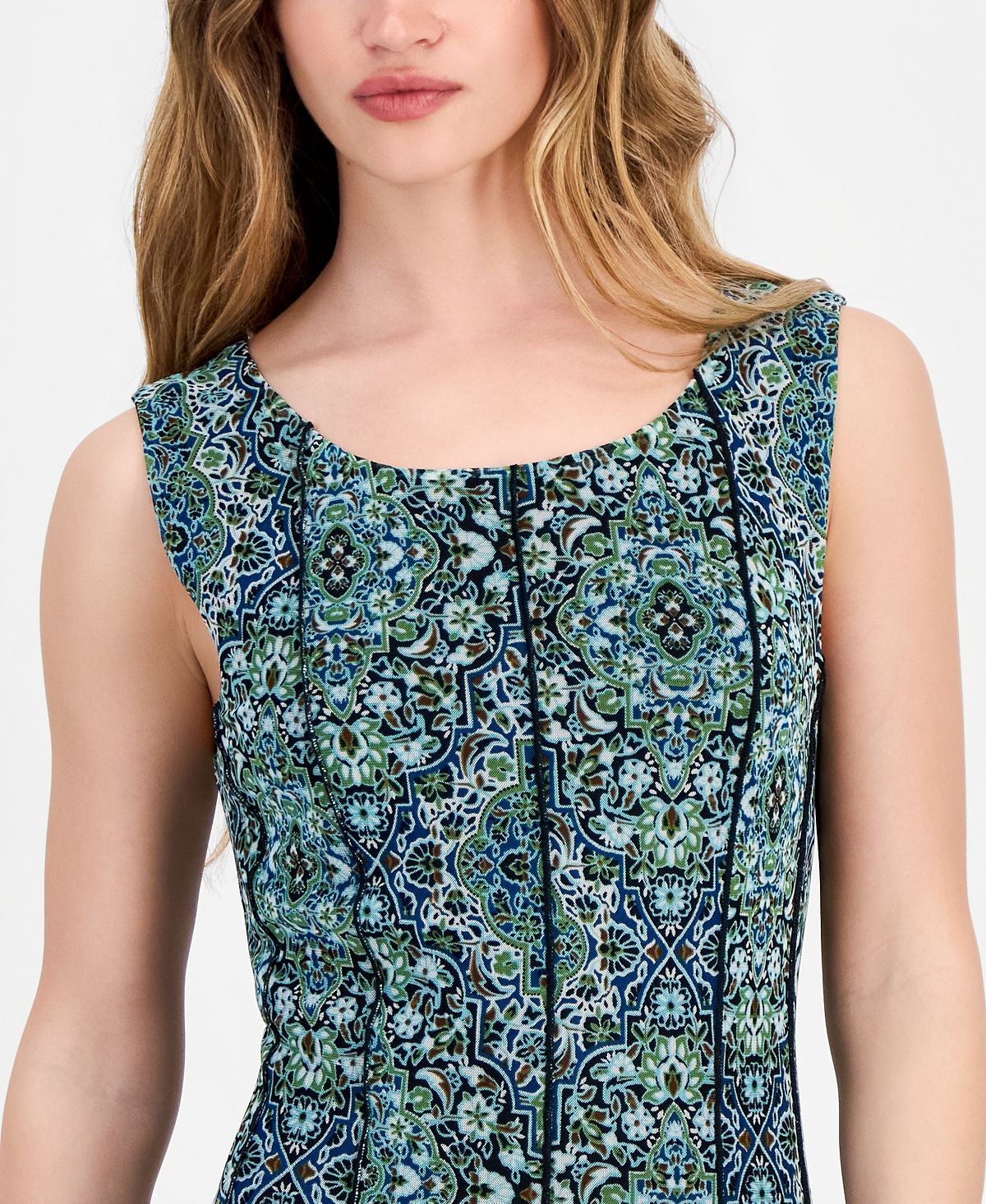 Connected Women's Round-Neck Sleeveless Mesh Panel Dress view 2 — MAYCSS fashion products