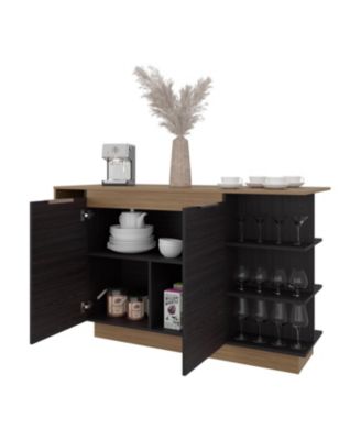 Urie Kitchen Island with Storage Cabinet and Wine Glass Holder, Wenge