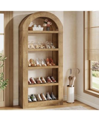 70.9'' Tall Arched Bookshelf with Storage, 5-Tier Wooden Open Bookcase Display Shelves Organizer
