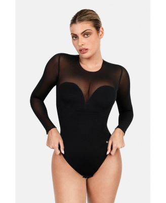 Women's Shapewear Illusion Mesh Long Sleeve Tummy Control Bodysuit