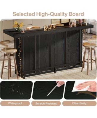 4-Tier Bar Table, 70.9-Inch Large Wooden Home Bar Unit with Wine Glass Holder