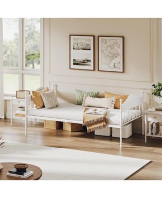 "Twin Daybed Without Trundle, Sturdy Foldable Metal Frame, Heavy-Duty Steel Double Sofa Bed for Living Rooms"