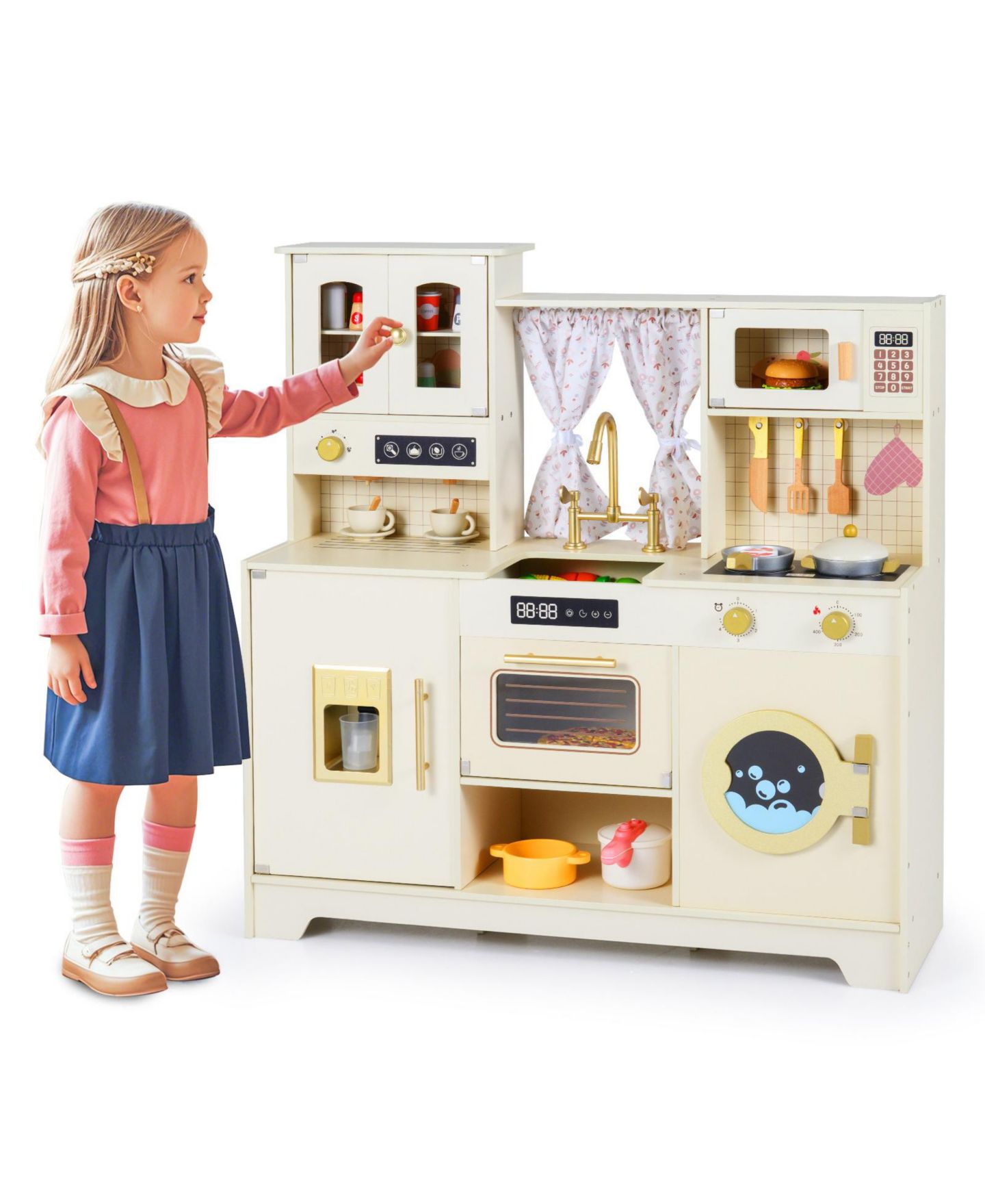 Детские игрушки Slickblue Wooden 14-Piece Play Kitchen, от 3 лет, цвет: Бежевый — фото 4