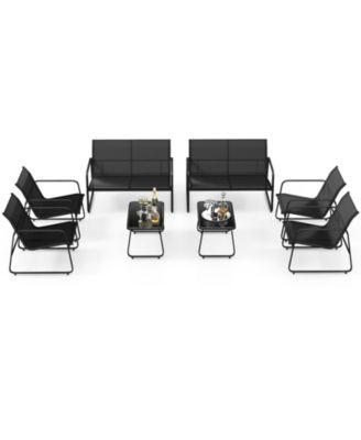 8 PCS Outdoor Furniture Set w/ Tempered Glass & Coffee Table Chair Loveseat Patio