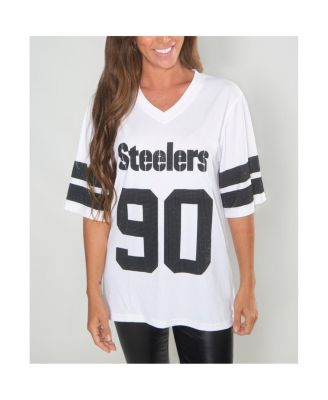Women's T.J. Watt White Pittsburgh Steelers Crystal V-Neck Tunic