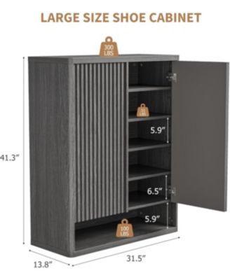63 Inch Shoe Cabinet Large Shoe Storage Cabinet with Adjustable Shelves Wooden Shoe Organizer with Fluted Door Holds 50–60 Pairs