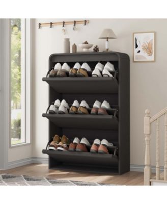 Shoe Cabinet with 3 Flip Drawers Wooden Cabinet with Adjustable Shelves Shoe Organizer for Entryway Hallway Living Room Black