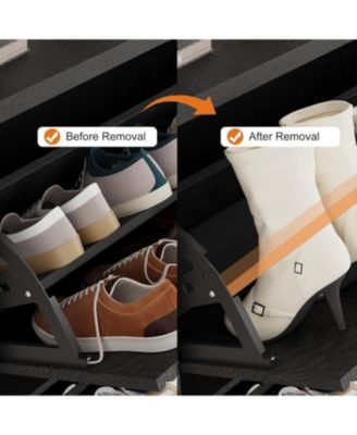 Fluted Shoe Cabinet with 2 Flip Drawers Narrow Cabinet with Adjustable Shelves