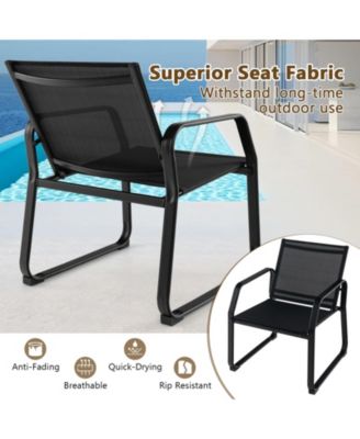 4 PCS Patio Conversation Set w/ Breathable Fabric Seat Tempered Glass Tabletop