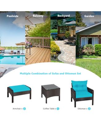 5 Piece Rattan Wicker Sectional   Furniture Set Patio Set w/ Cushion