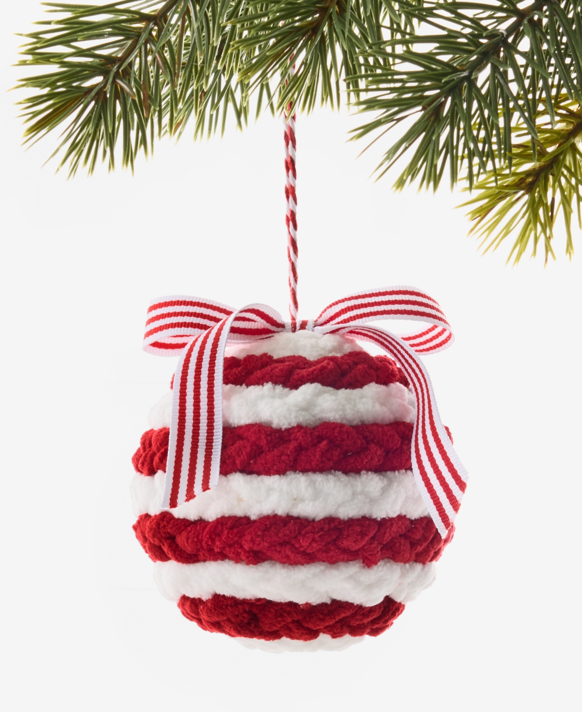 Holiday Lane Christmas Cheer Soft Red Stripe Ball Ornament, Macy's Exclusive