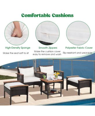 5 Piece Outdoor Wicker Conversation Set Patio Rattan Sofa Set w/ Cushion Coffee Table