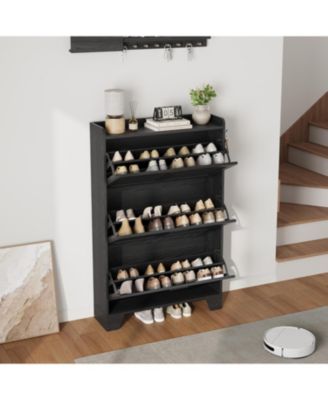 Shoe Cabinet with 3 Flip Drawers and Adjustable Shelf Freestanding Wooden Shoe Organizer Cabinet