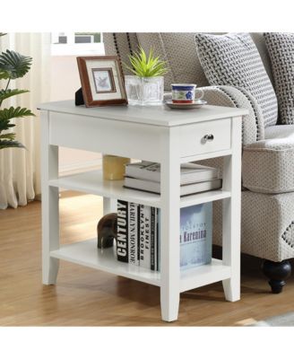 3 Tier Nightstand Bedside Table Sofa Side End Table w/Double Shelves Drawer