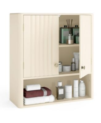 Fluted Bathroom Storage Wall Cabinet with Display Shelf