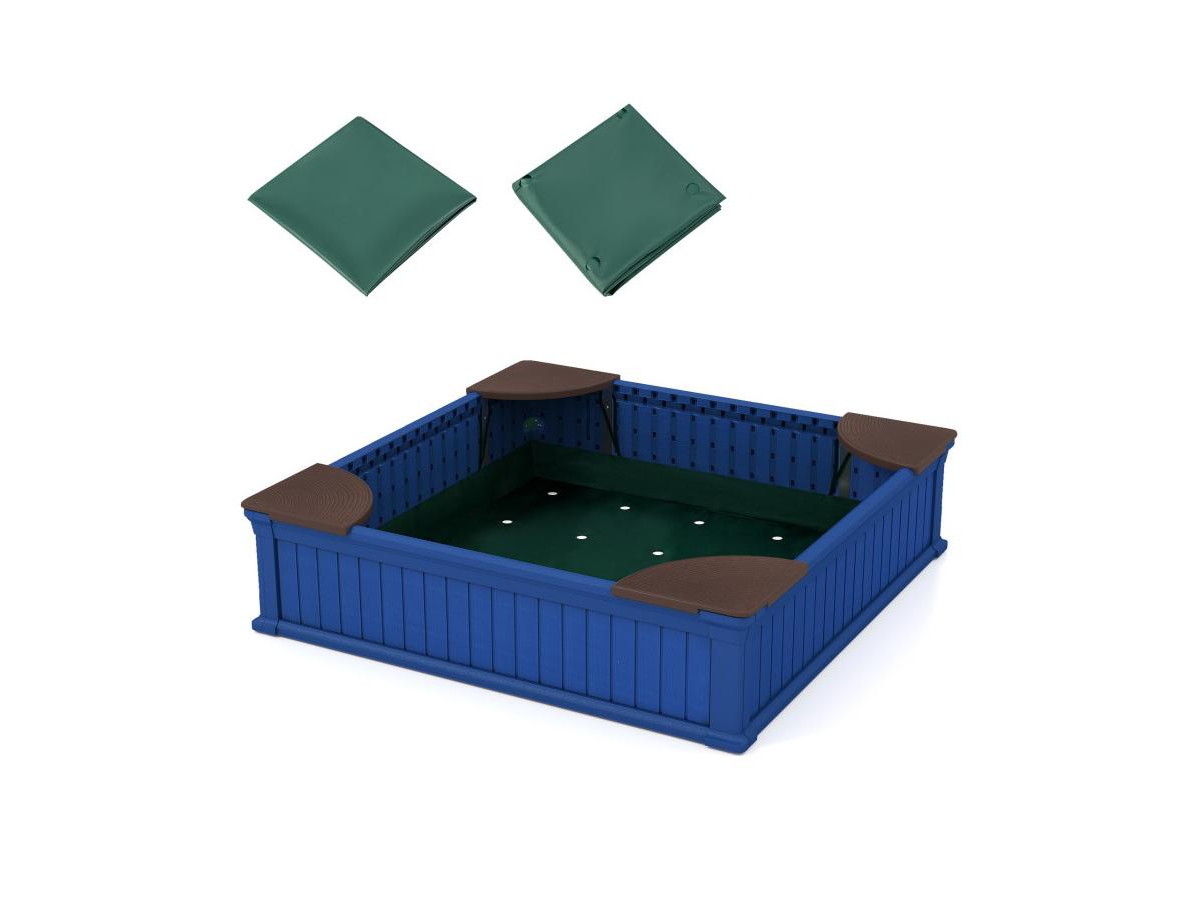 Slickblue Kids Outdoor Sandbox with Oxford Cover and 4 Corner Seats - Navy