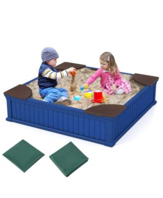 Kids Outdoor Sandbox with Cover and 4 Corner Seats
