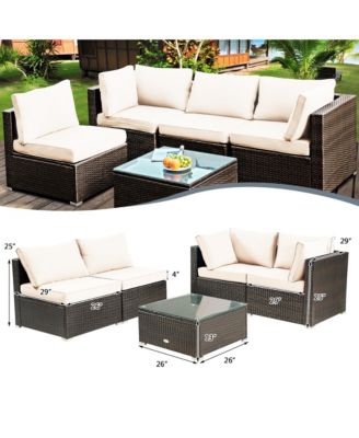 5PCS Rattan Patio Conversation Set Sofa Furniture Set w/ White Cushions