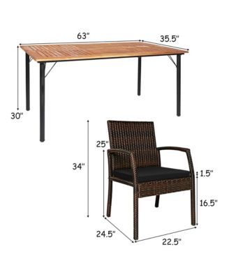 7PCS Patio Dining Furniture Set Yard w/ Wooden Tabletop Cushions