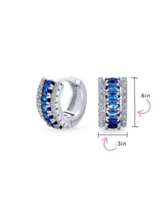 Art Deco Style Royal Blue Clear CZ Edge Cubic Zirconia Huggies Mini Hoop Earrings