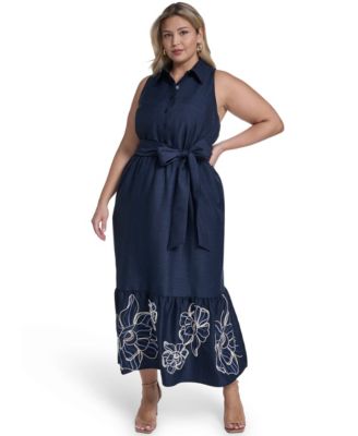 Plus Size Sleeveless Placement Print Shirt-Dress