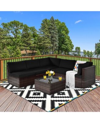 6PCS Rattan Outdoor Sectional Sofa Set Patio Furniture Set w/ Cushions