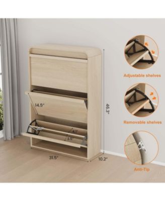 Shoe Cabinet with 3 Flip Drawers Wooden Cabinet with Adjustable Shelves,Hidden Handle Modern Shoe Organizer for Entryway Hallway Living Room