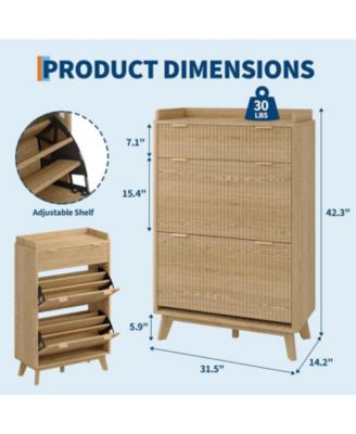 48 inch Tall Freestanding Fluted Shoe Storage Cabinet with 2 Flip Drawers Hidden Narrow Shoe Rack Organizer Cabinet Storage