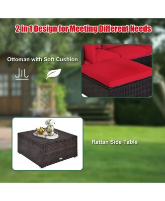 5PCS Rattan Patio Conversation Set Outdoor Furniture Set w/ Ottoman Cushion