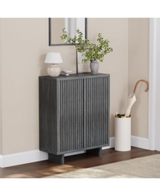 31.6 Inch Shoe Cabinet with Fluted Door 5-Tier Storage Cabinet Rustic Entryway Shoe Bench for Hallway and Foyer